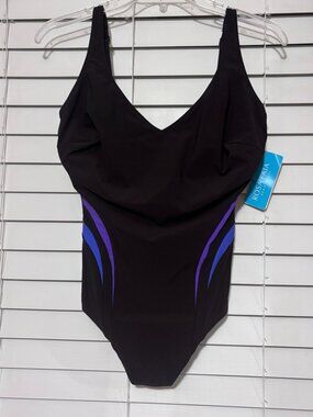 Rosa Faia Valentina 1-Piece Swimsuit Brown Purple Cup H 44 / US 14 NWT